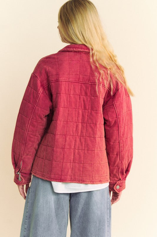 Davi & Dani Quilted Button Down Shacket with Chest Pockets - Charming Charlie