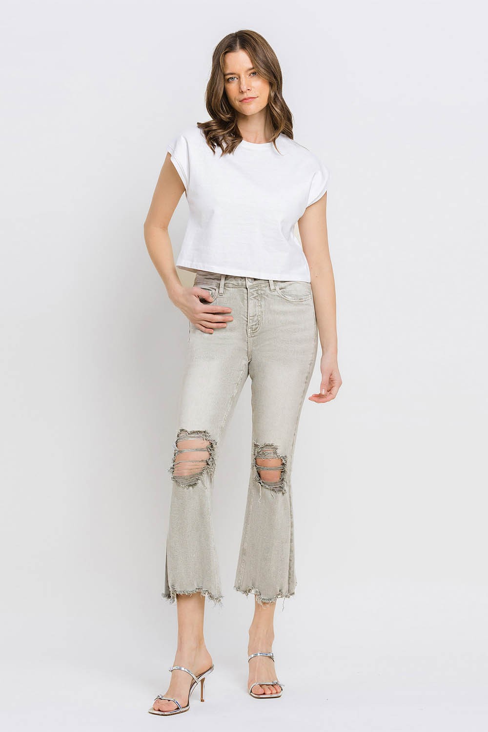 Lovervet Distressed Raw Hem Cropped Flare Jeans - Charming Charlie