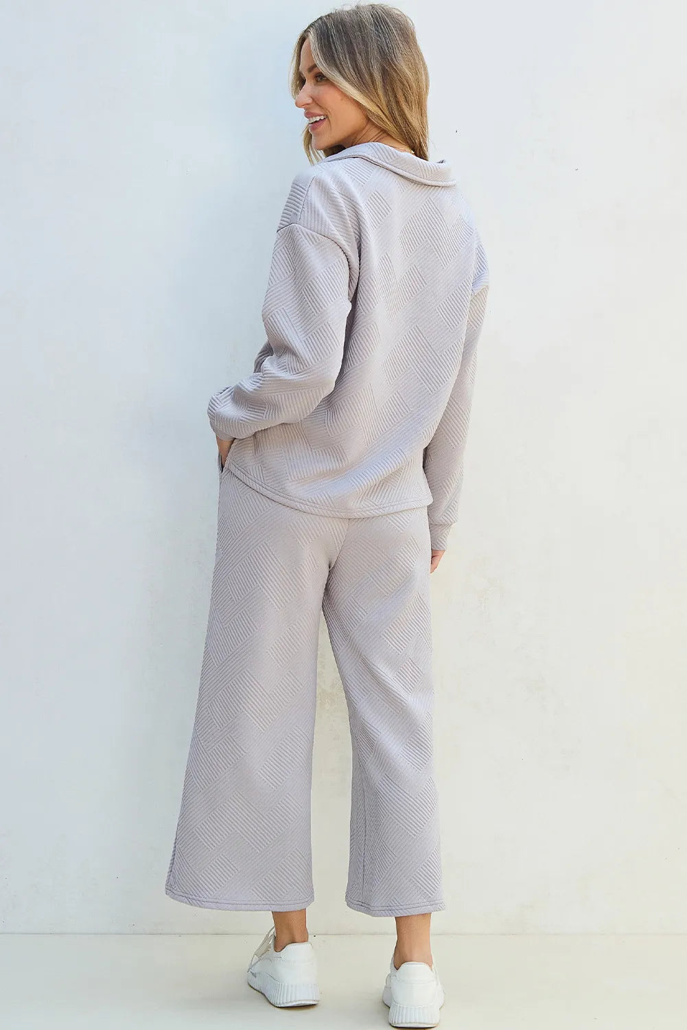 Textured Long Sleeve Top and Drawstring Pants Set - Charming Charlie