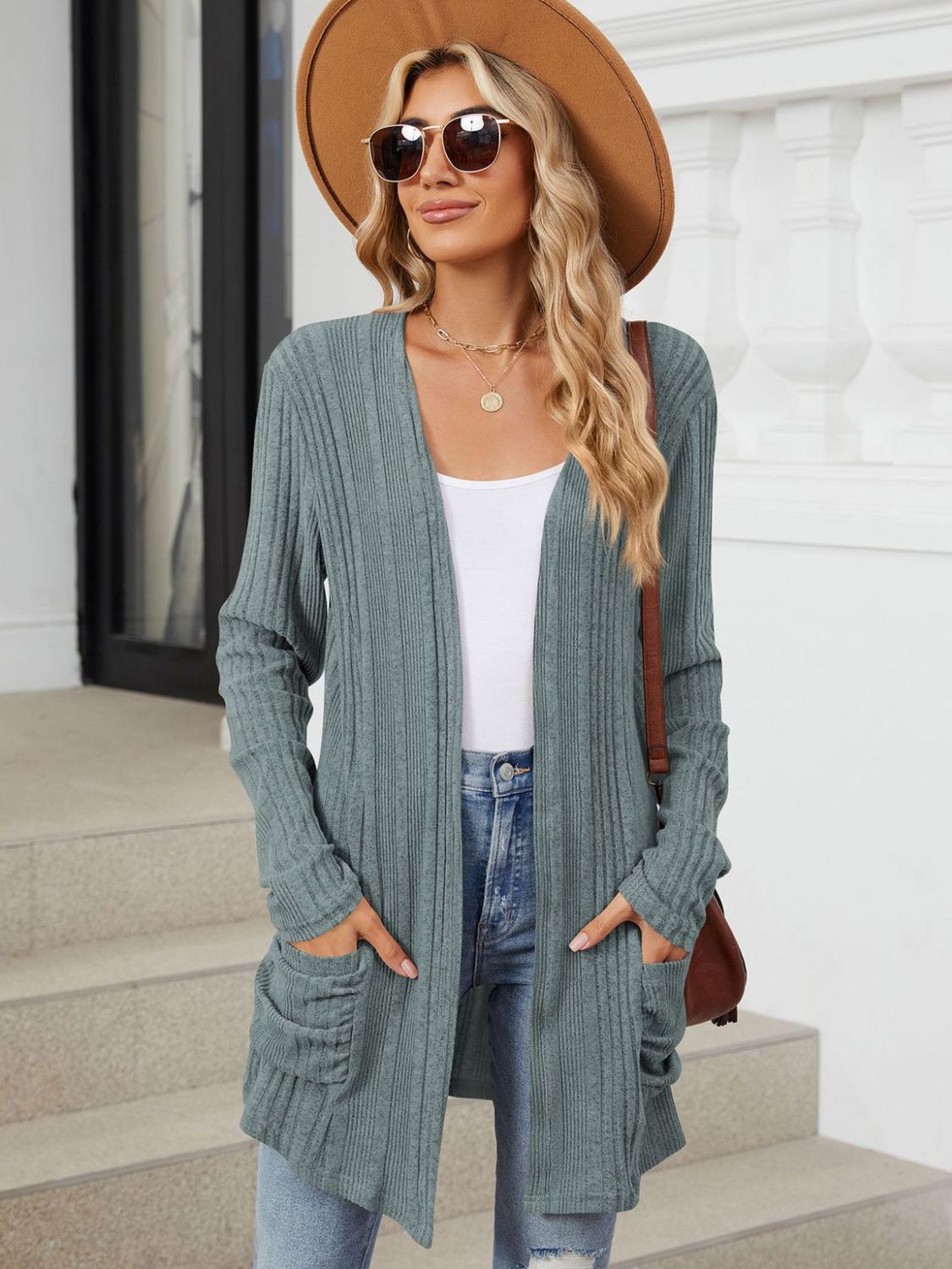 Pocketed Open Front Long Sleeve Cardigan - Charming Charlie