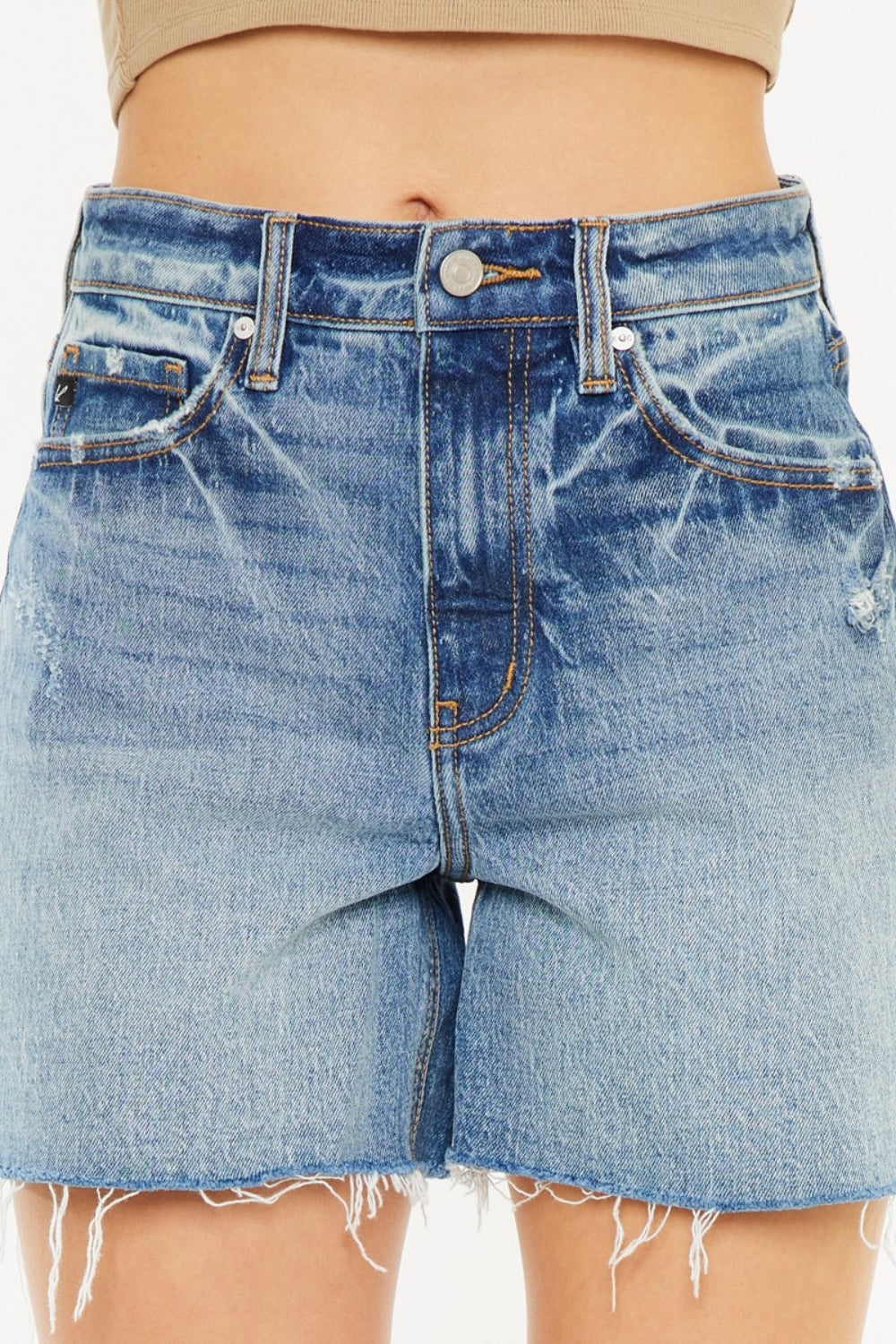 Kancan Full Size Raw Hem High Waist Denim Shorts - Charming Charlie