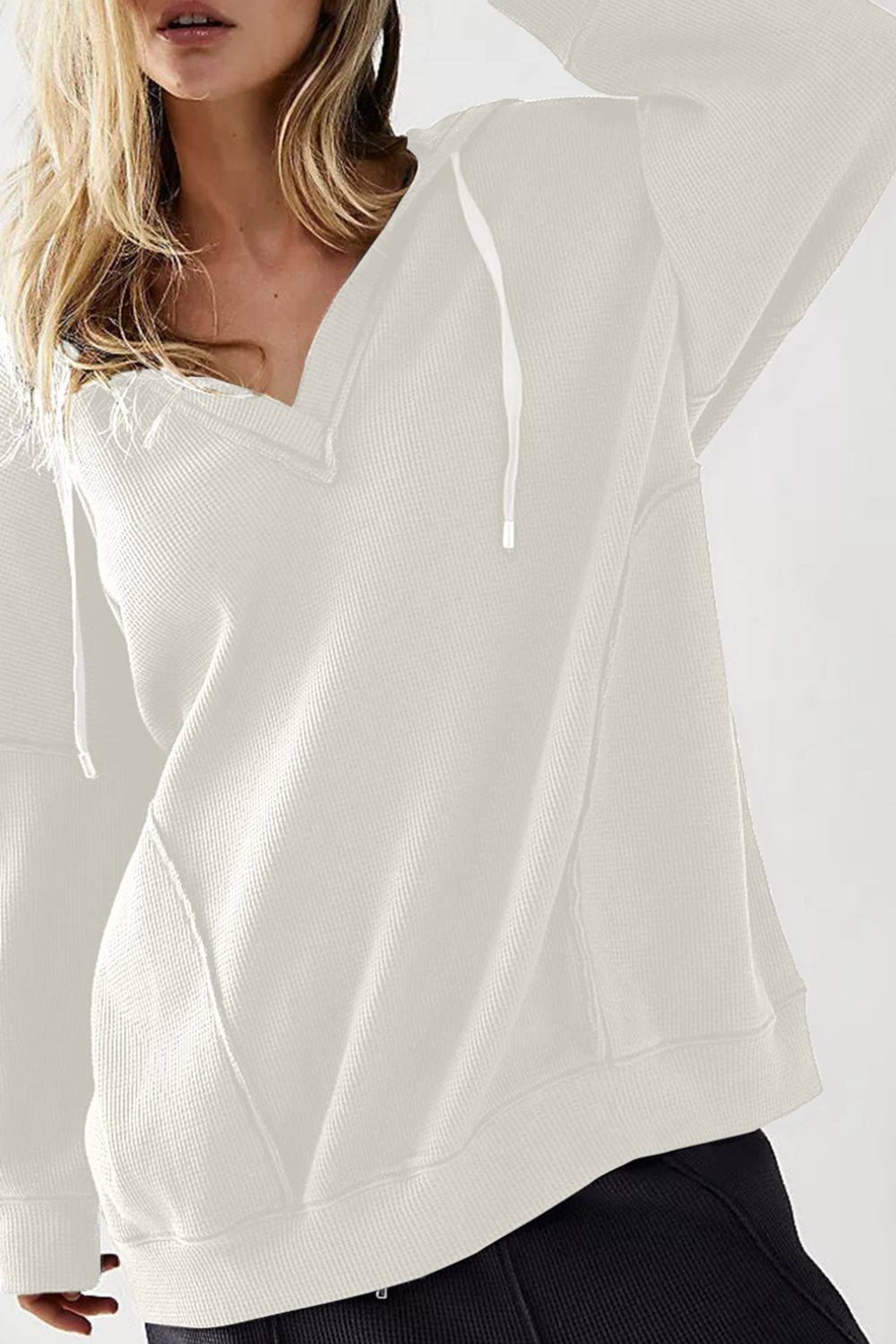 Exposed Seam Drawstring Long Sleeve Hoodie - Charming Charlie