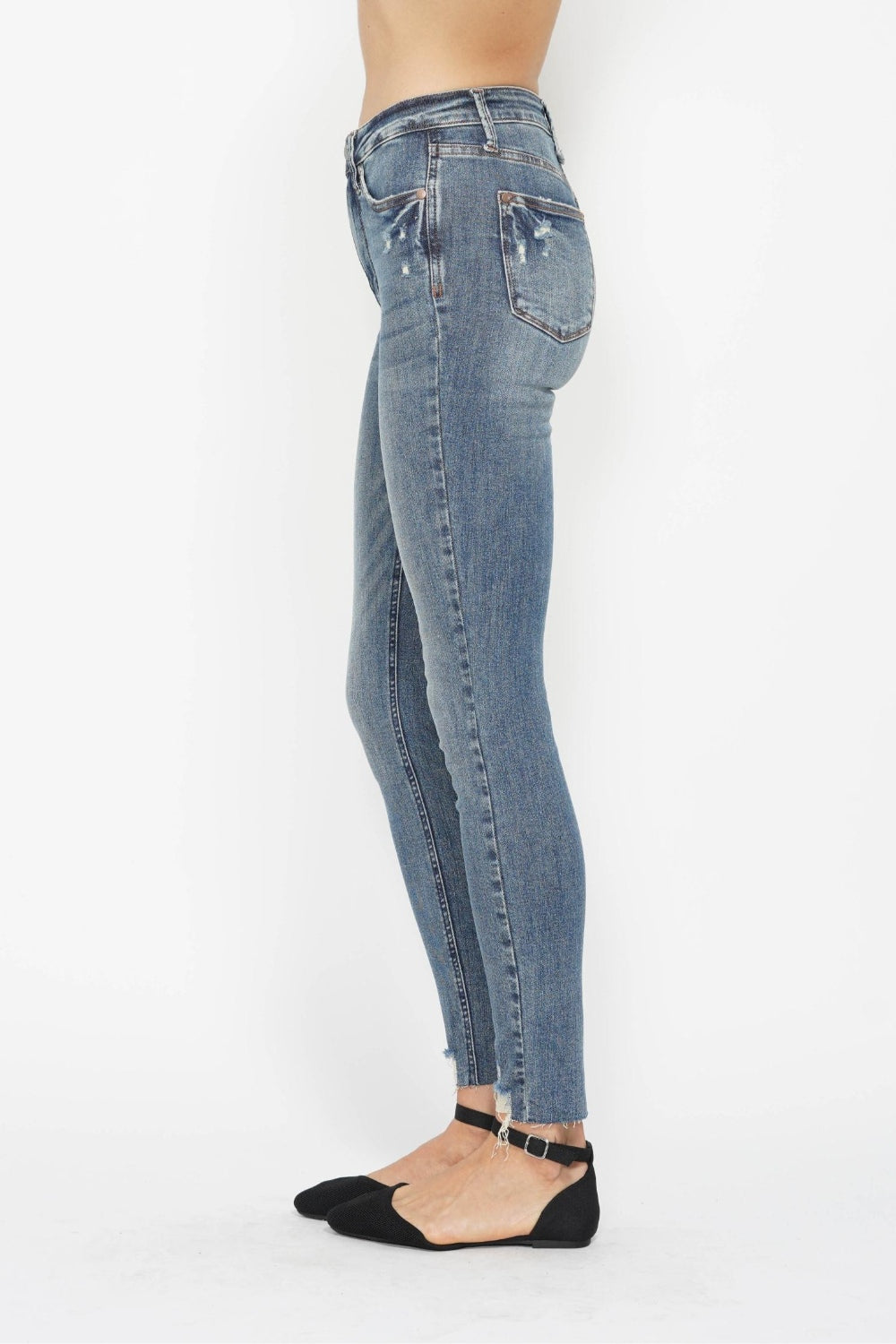 Judy Blue Full Size Tummy Control Vintage Wash Hem Destroy Skinny Jeans - Charming Charlie