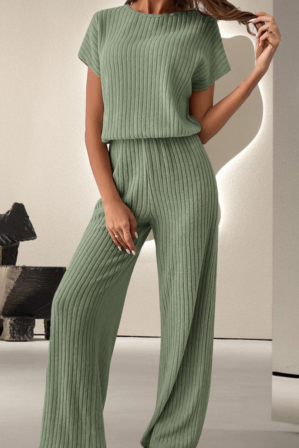 Round Neck Short Sleeve Jumpsuit - Charming Charlie