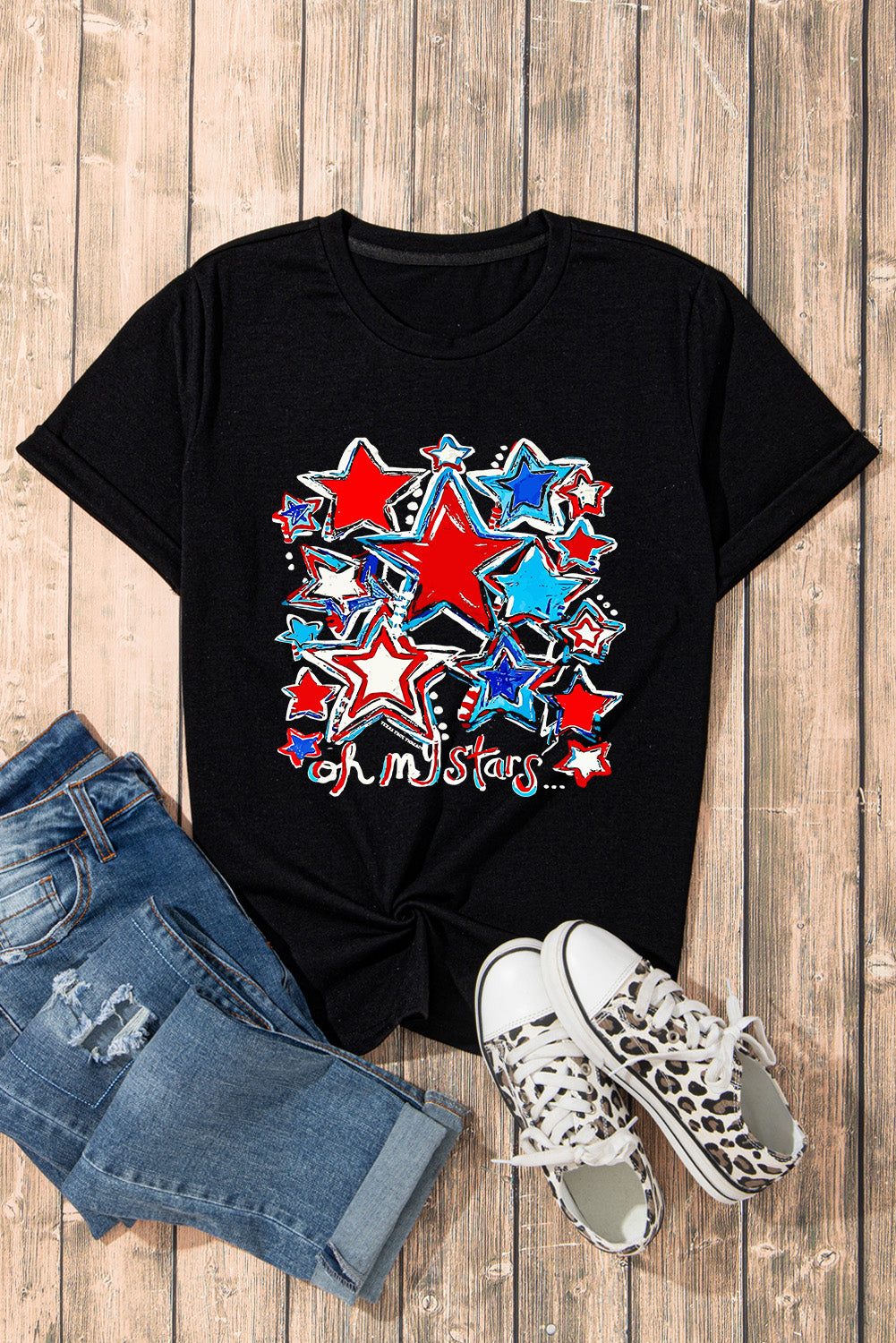 Graphic Round Neck Short Sleeve T-Shirt - Charming Charlie