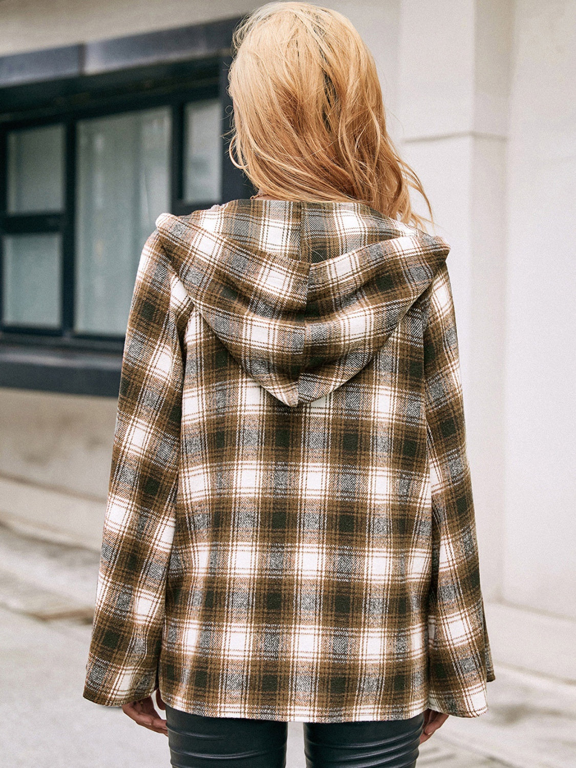 Pocketed Plaid Long Sleeve Hooded Jacket - Charming Charlie