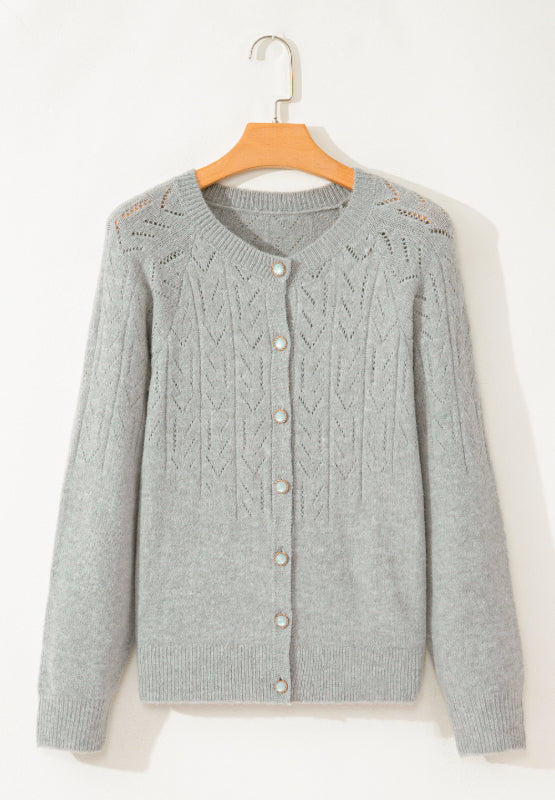 Openwork Button Down Long Sleeve Cardigan - Charming Charlie