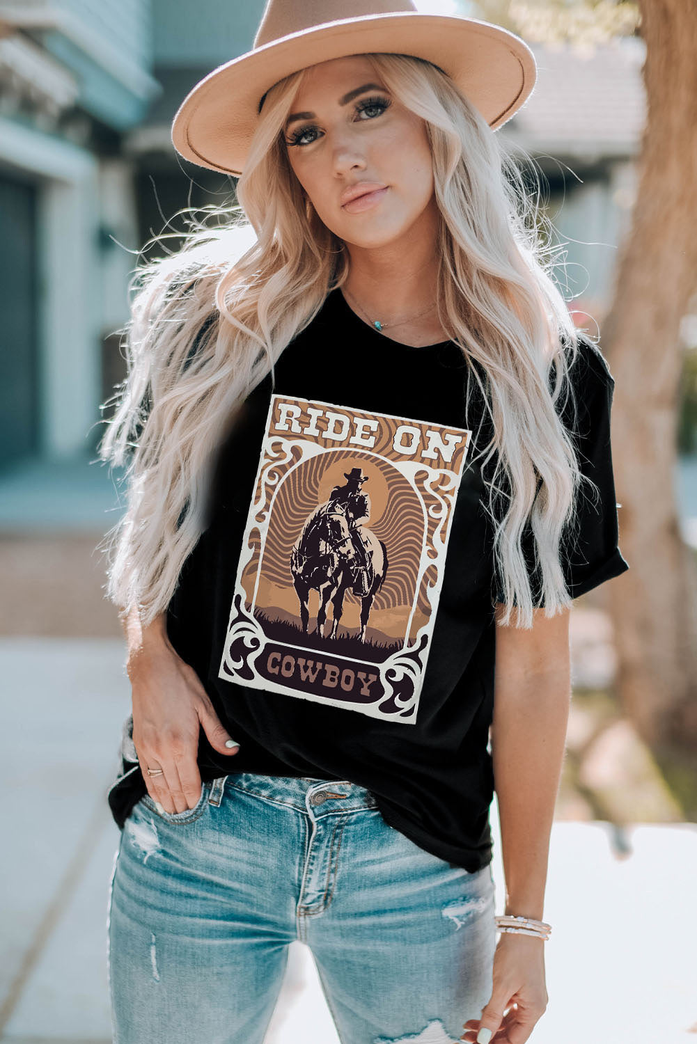 Graphic Round Neck Short Sleeve T-Shirt - Charming Charlie