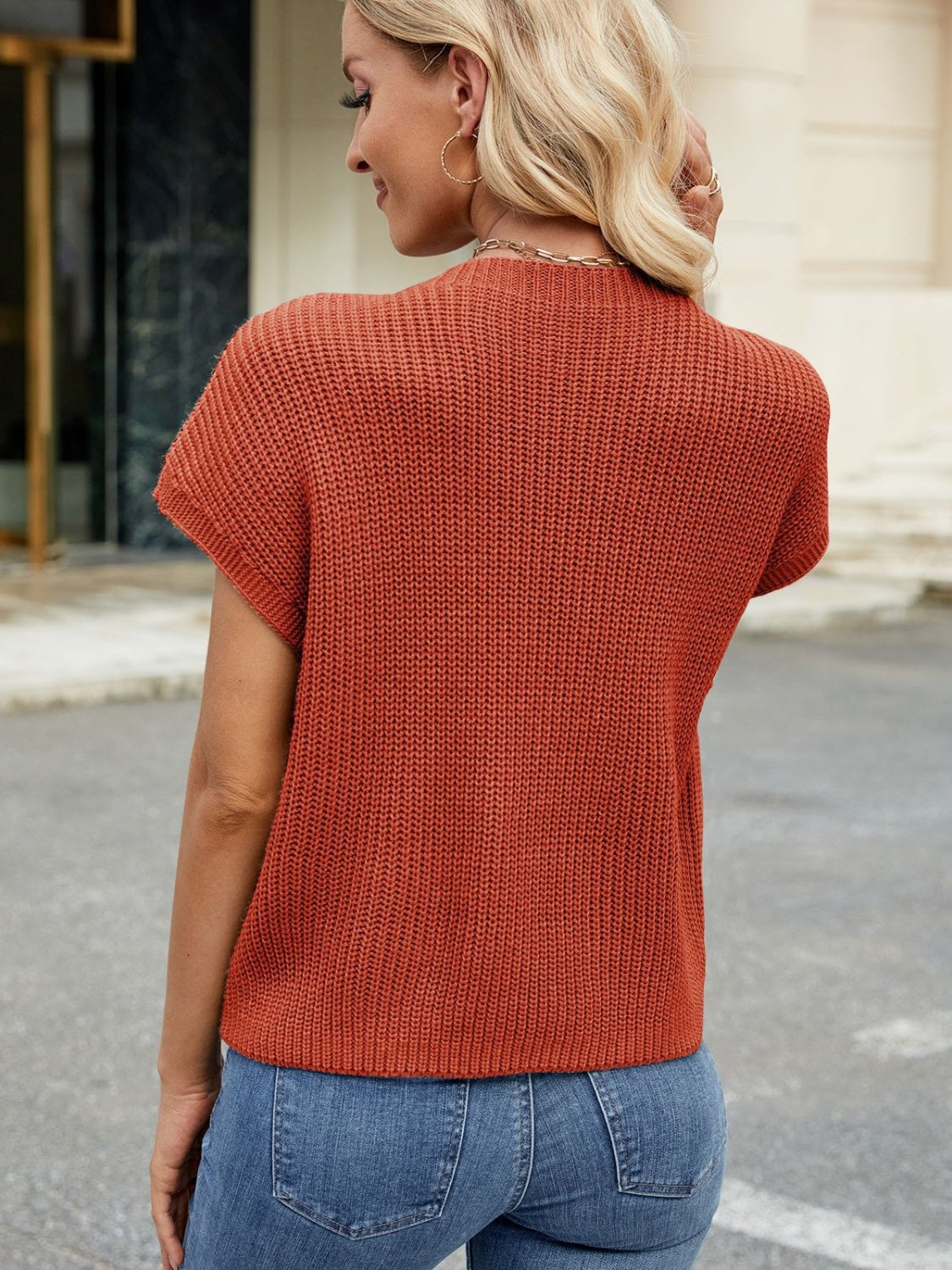 Round Neck Short Sleeve Sweater - Charming Charlie