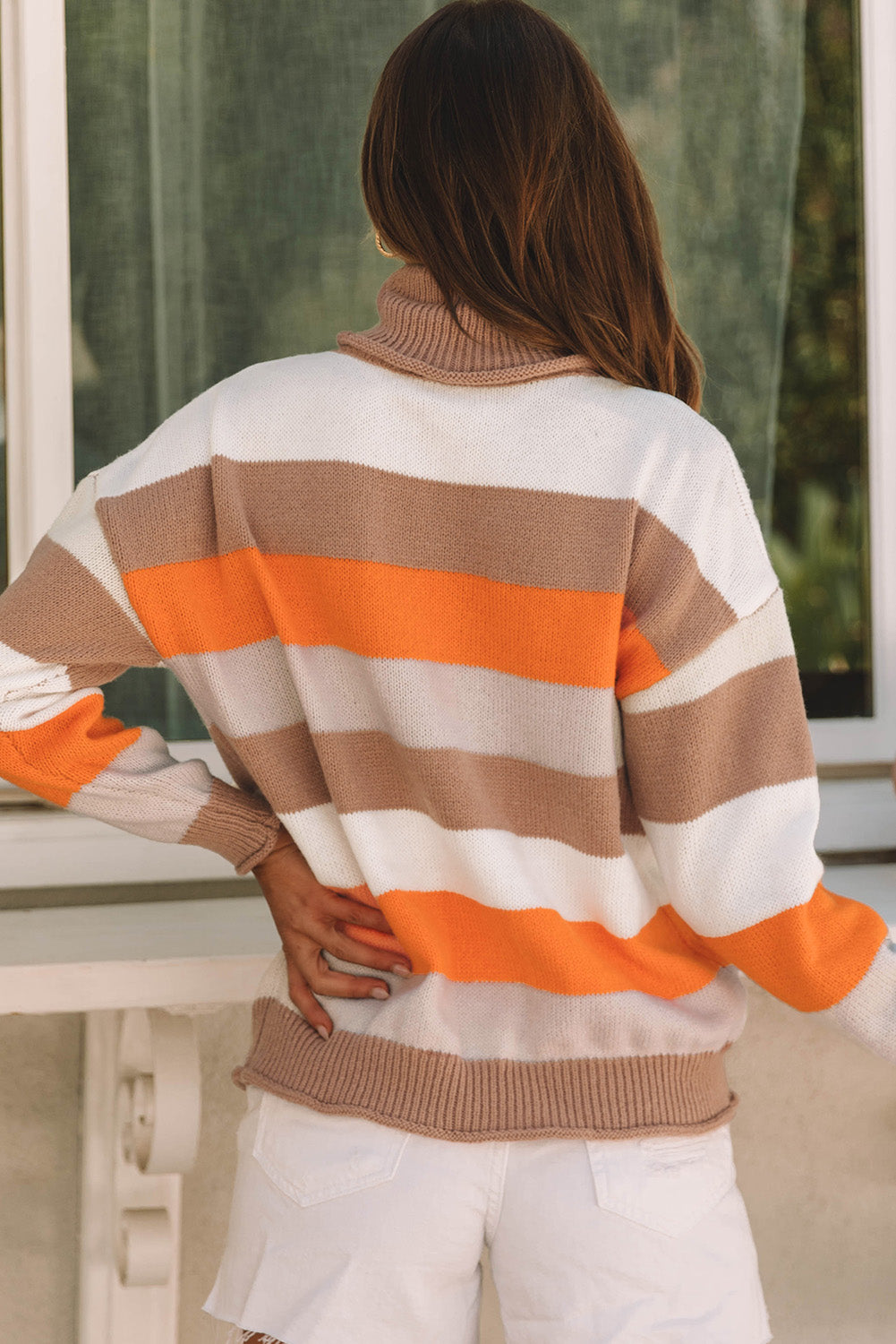 Color Block Drop Shoulder Turtleneck Sweater - Charming Charlie