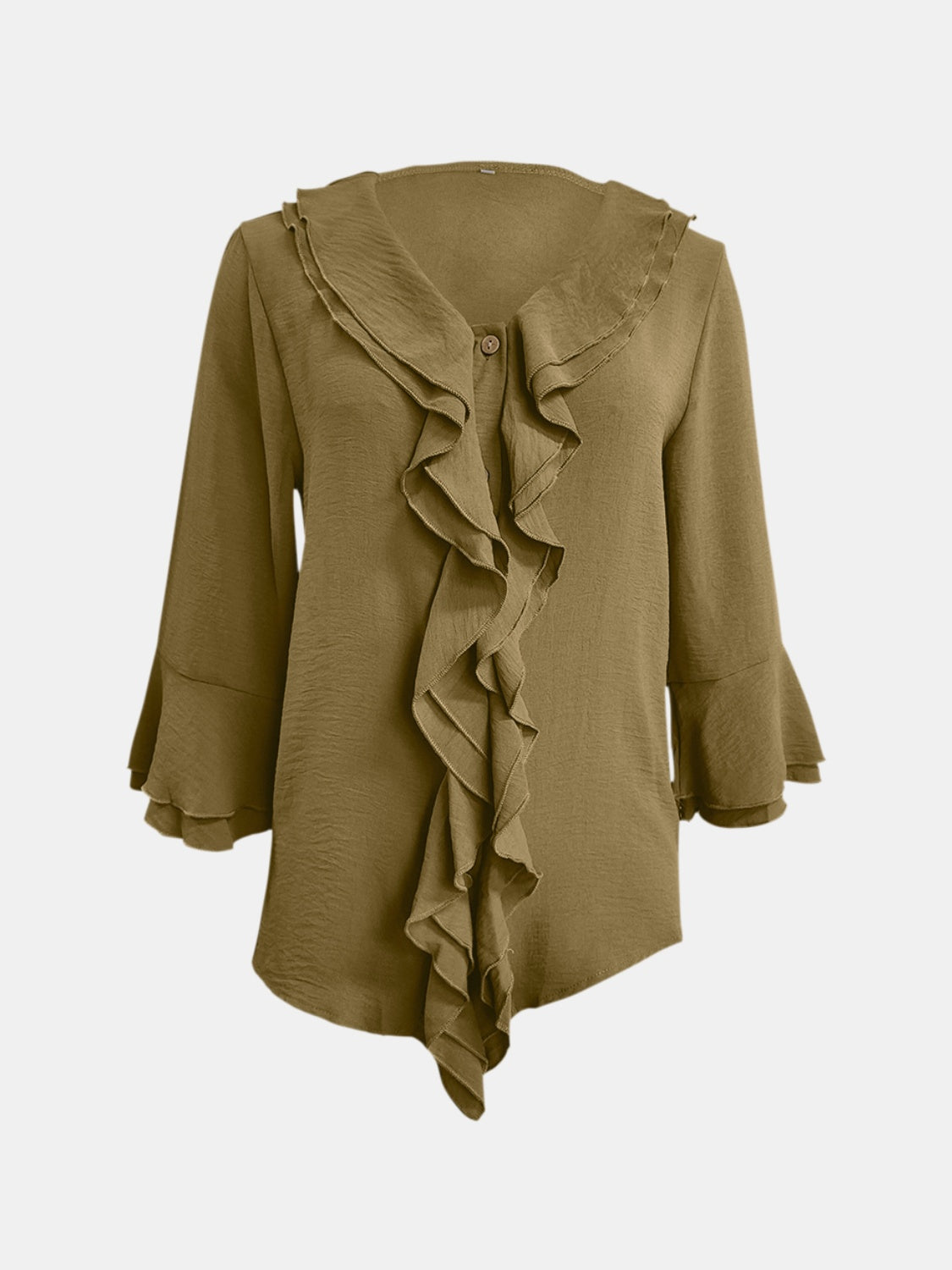 Full Size Ruffled V-Neck Flounce Sleeve Blouse - Charming Charlie