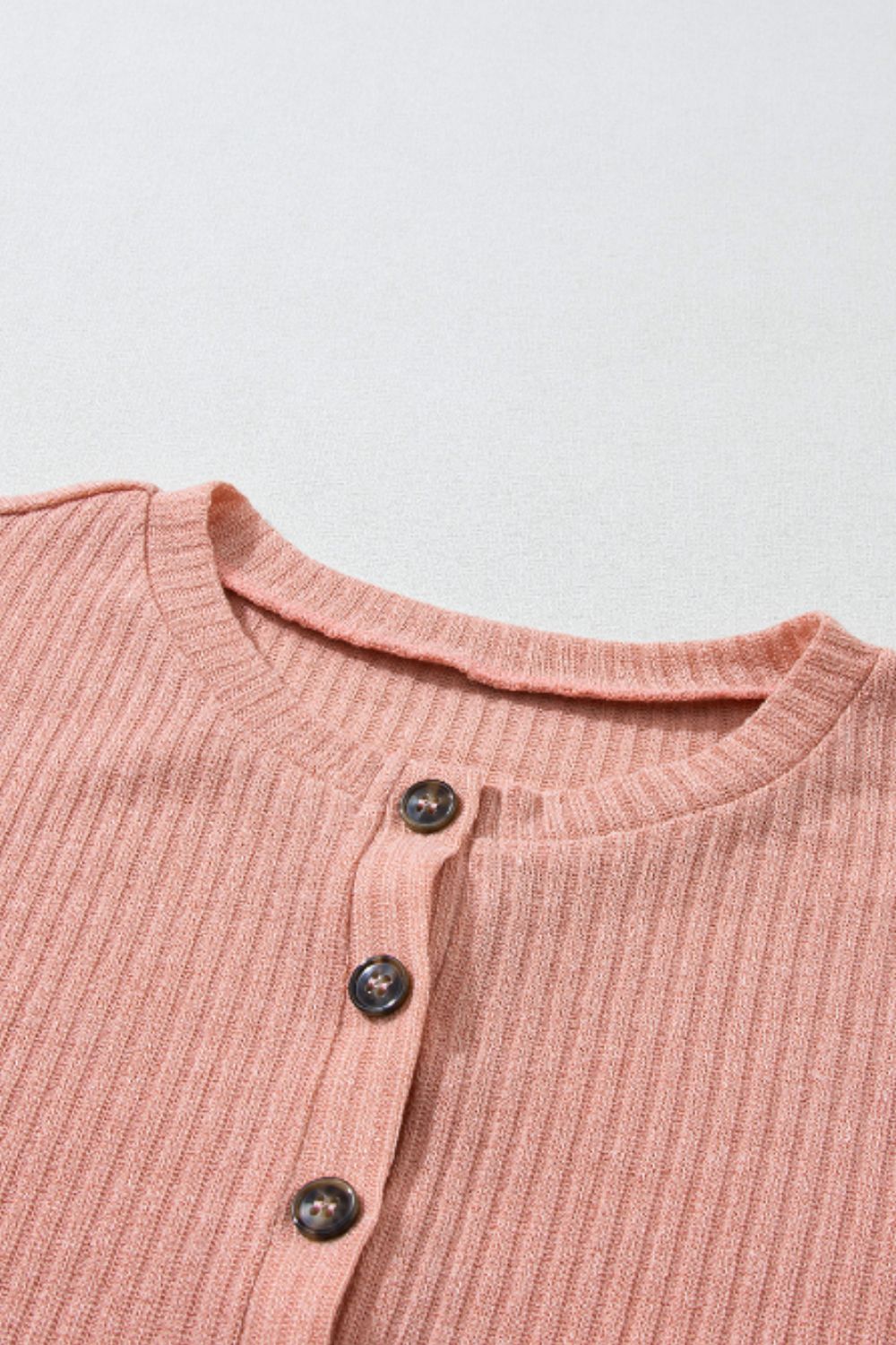 Quarter Button Round Neck Dropped Shoulder Knit Top - Charming Charlie