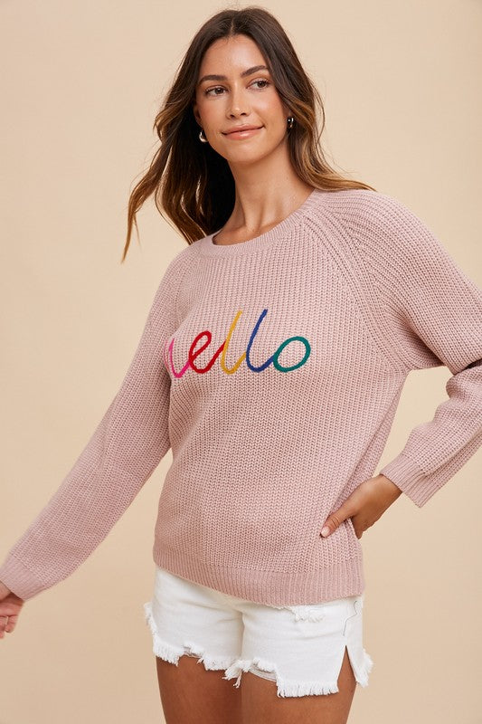 Annie Wear HELLO Embroidered Raglan Sleeve Sweater - Charming Charlie