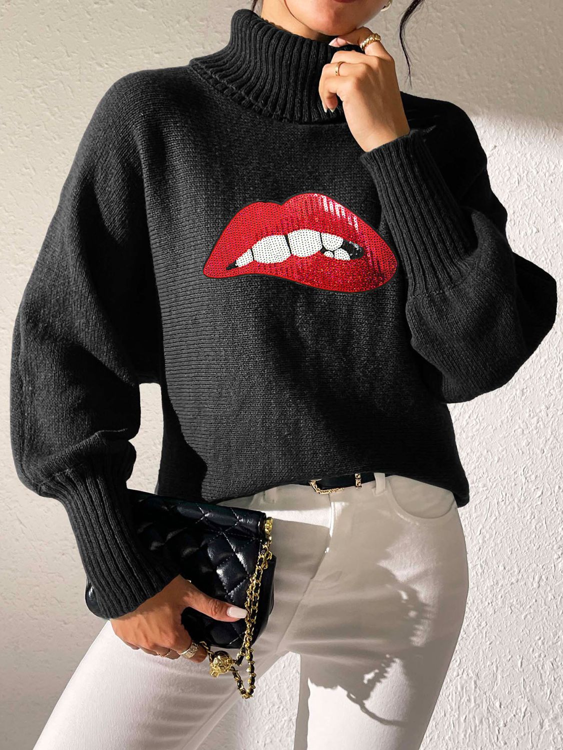 Lip Turtleneck Long Sleeve Sweater - Charming Charlie