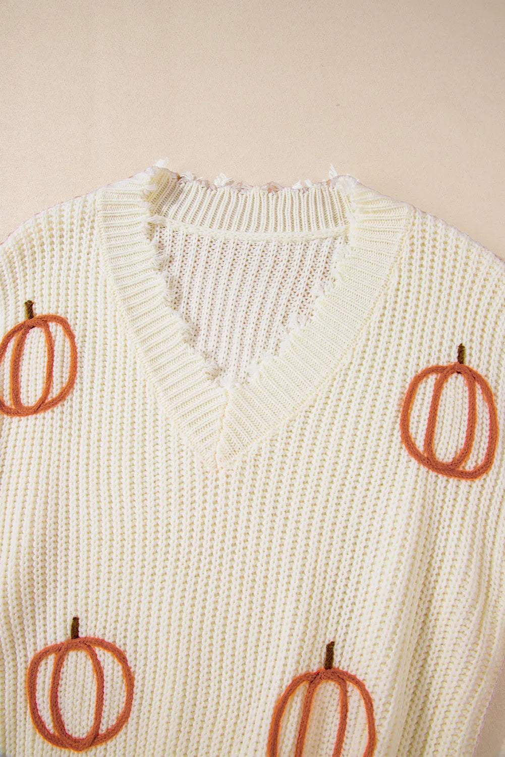 Raw Hem Pumpkin V-Neck Long Sleeve Sweater - Charming Charlie