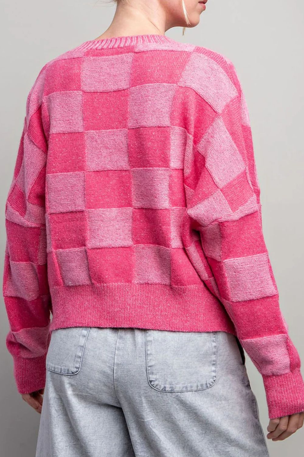 Checkered V-Neck Long Sleeve Cardigan - Charming Charlie