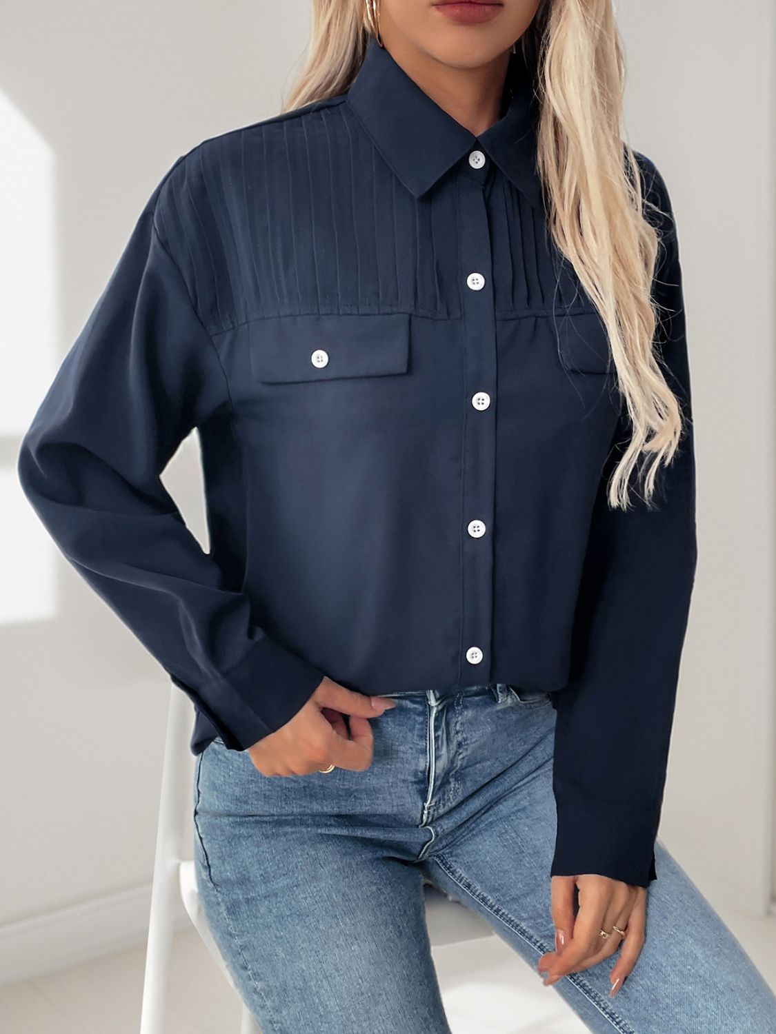 Perfee Buttoned Down Long Sleeve Shirt - Charming Charlie