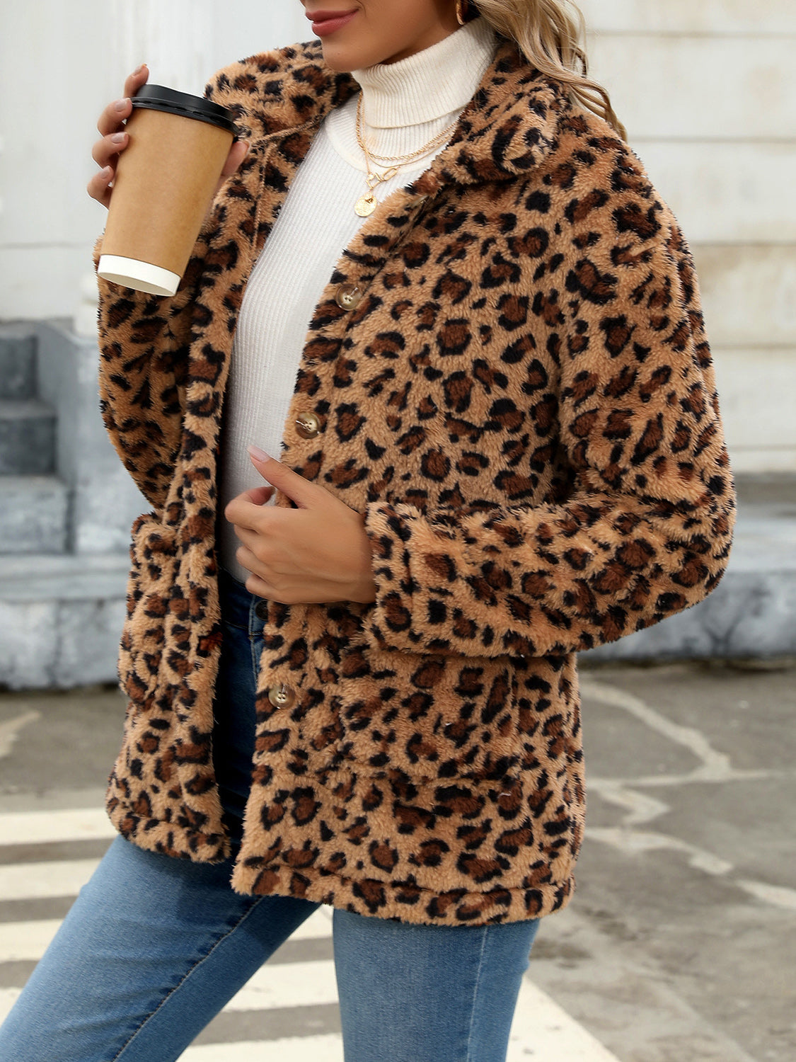 Button Up Drop Shoulder Fuzzy Jacket - Charming Charlie