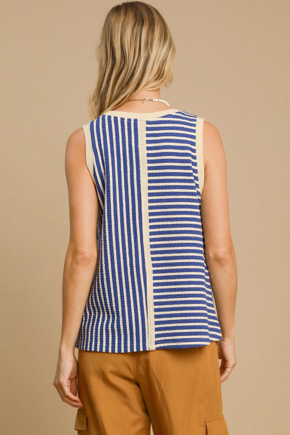 Umgee Round Neck Texture Striped Tank - Charming Charlie