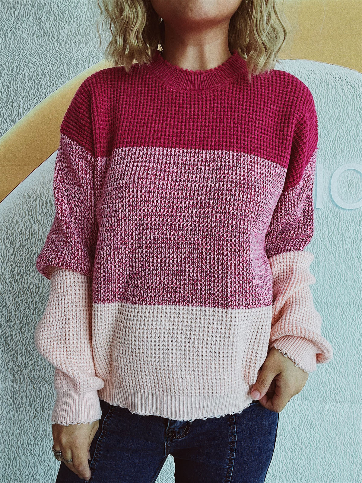 Color Block Long Sleeve Sweater - Charming Charlie