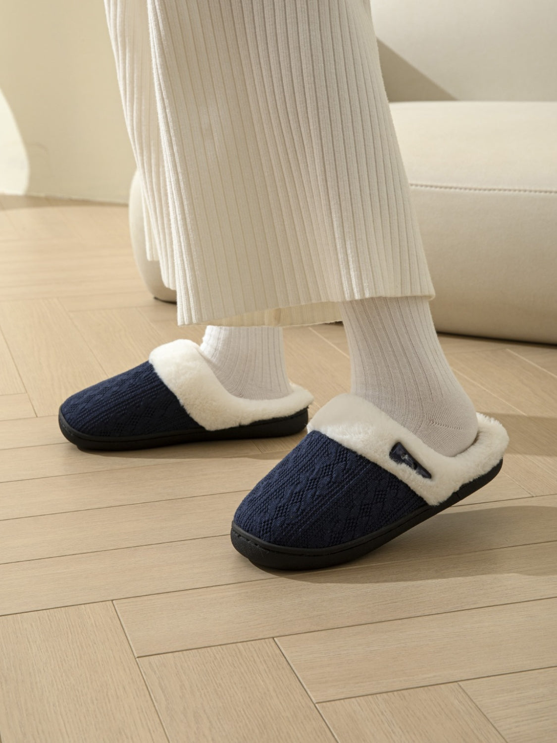 Horn Buckle Furry Texture Flat Slippers - Charming Charlie
