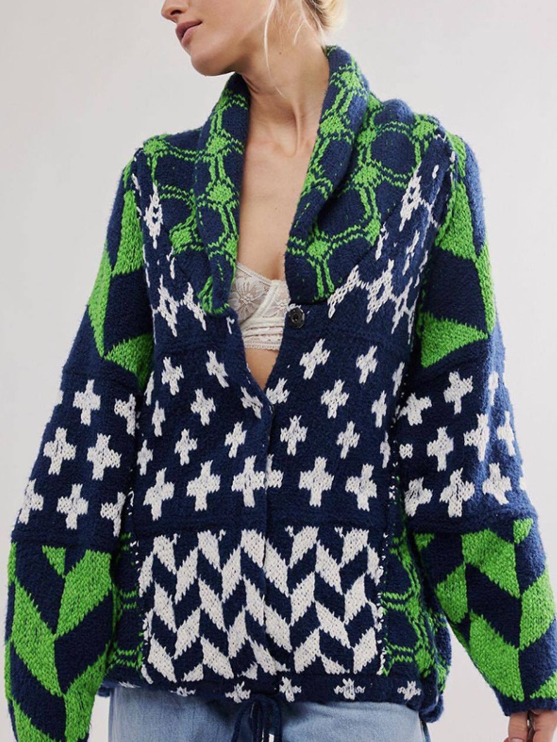 Collared Neck Long Sleeve Cardigan - Charming Charlie