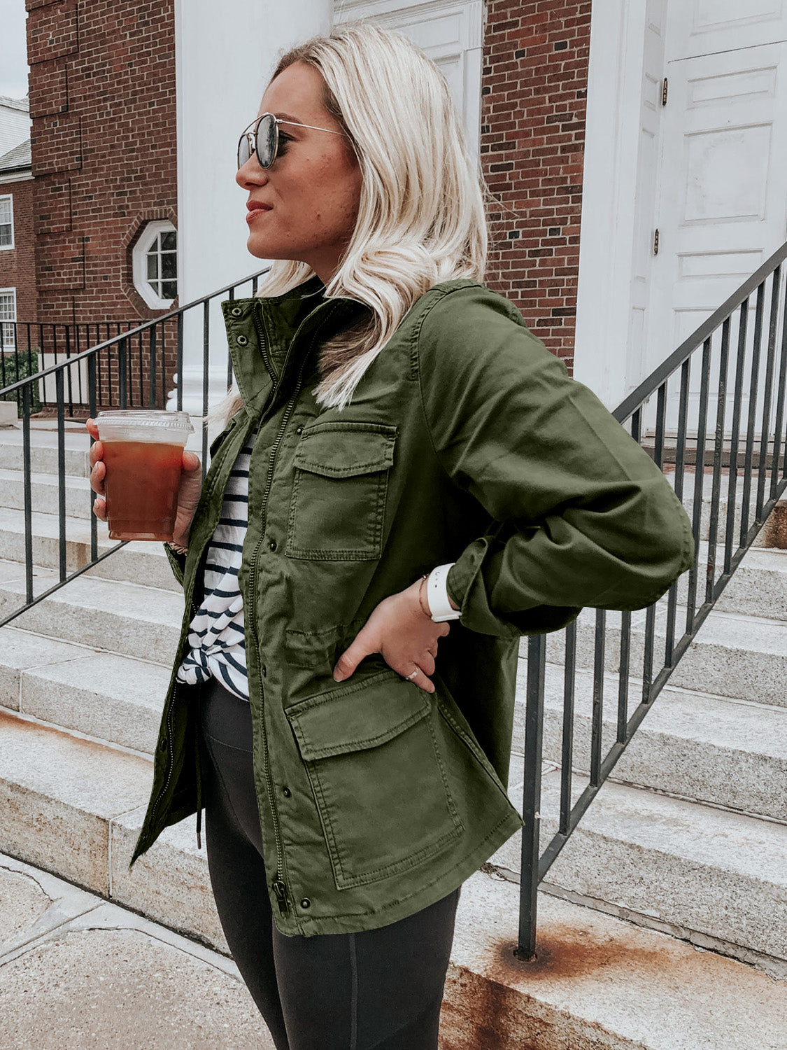 Pocketed Long Sleeve Zip Up Jacket - Charming Charlie