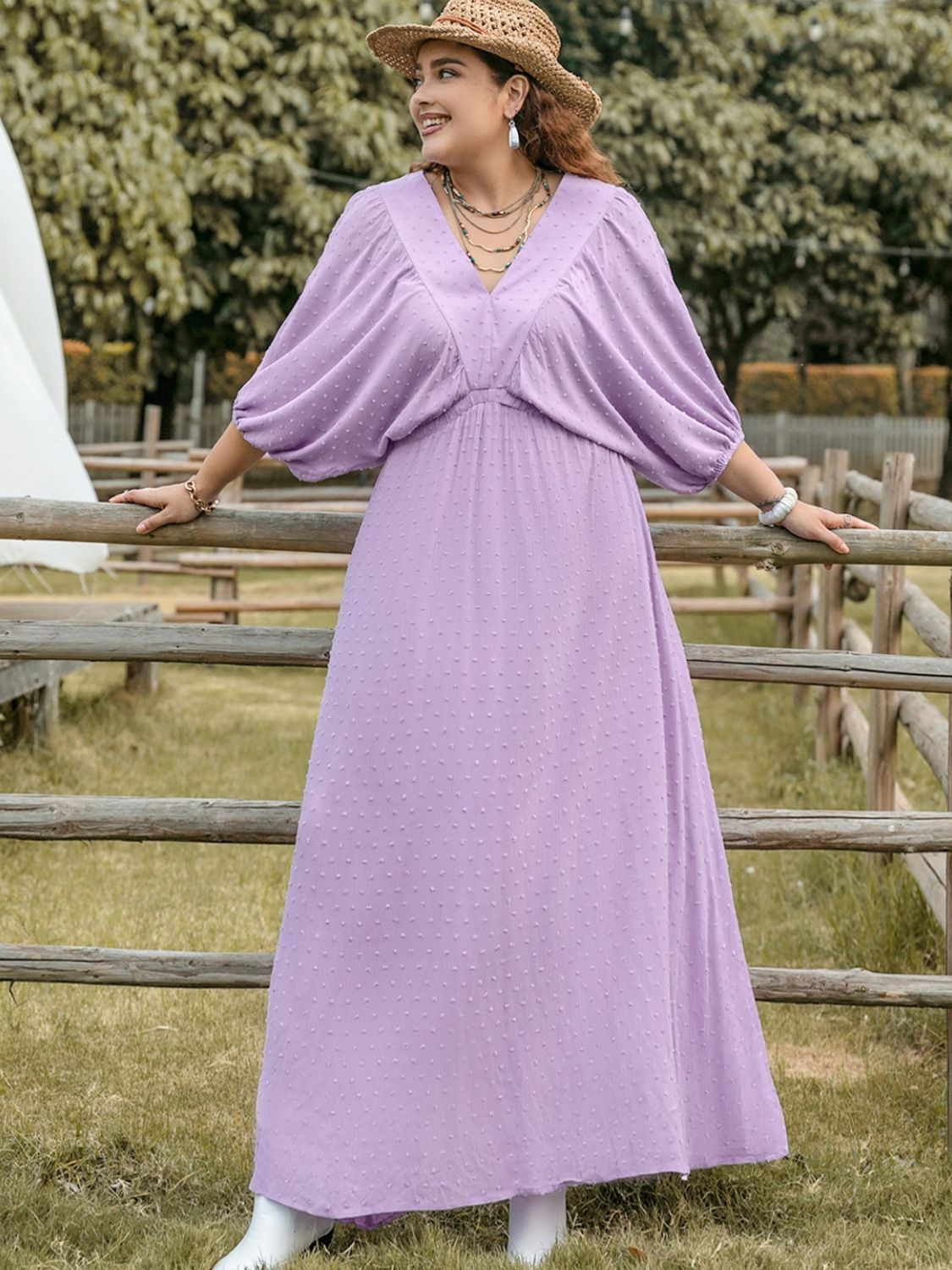 Plus Size Swiss Dot V-Neck Midi Dress - Charming Charlie