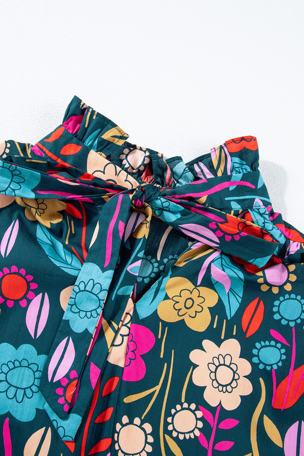 Printed Tie Neck Half Sleeve Blouse - Charming Charlie