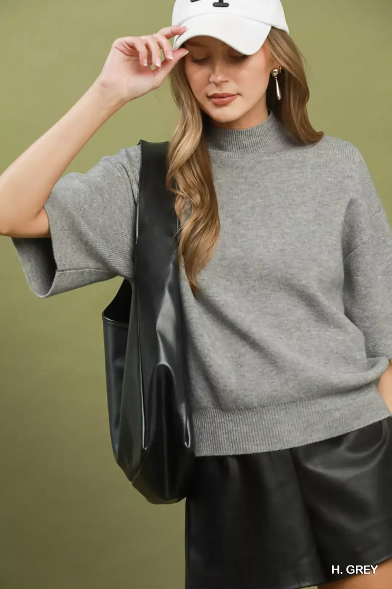 Umgee Mock Neck Short Sleeve Knit Sweater Top – Charming Charlie