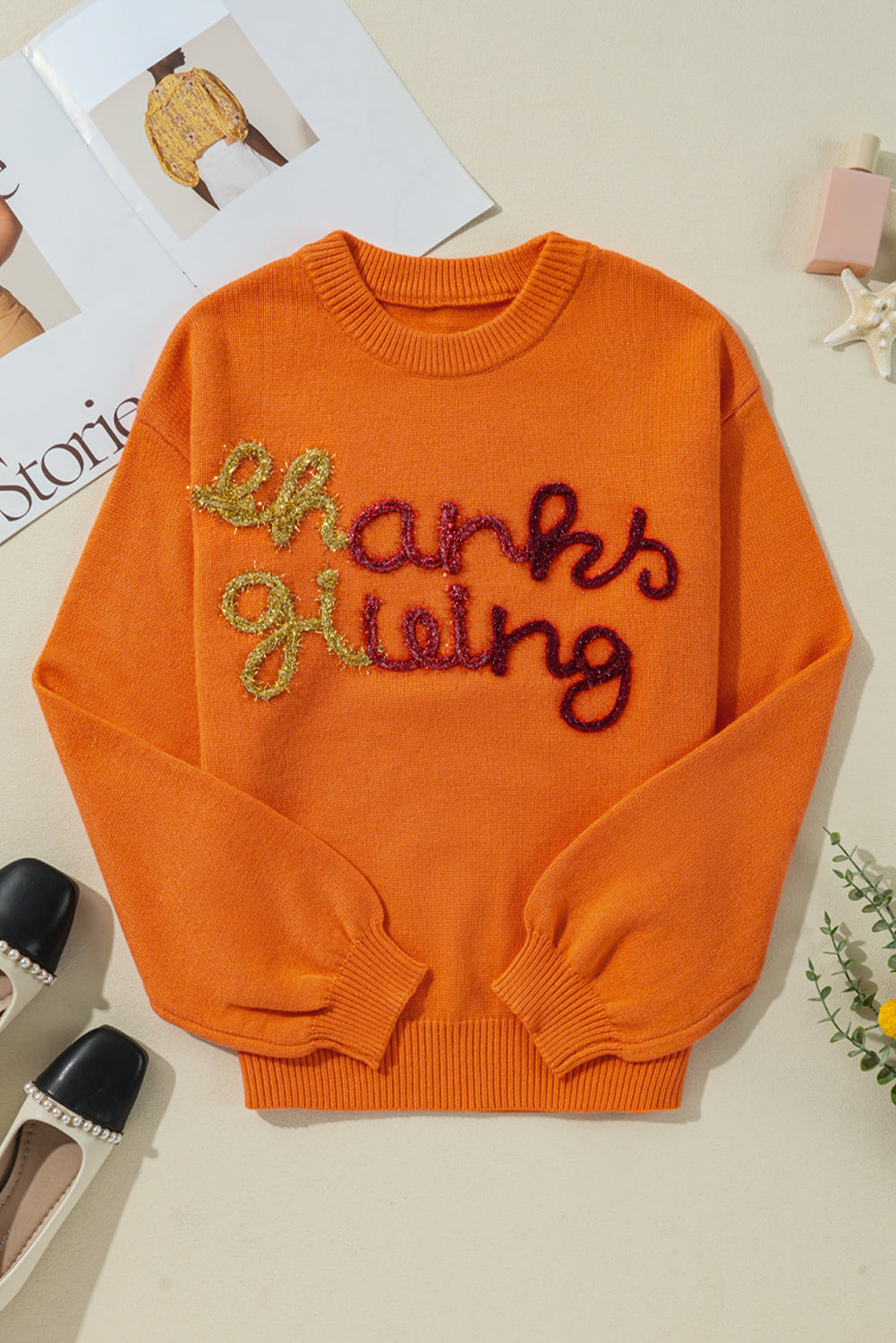 THANKSGIVING Round Neck Dropped Shoulder Sweater - Charming Charlie