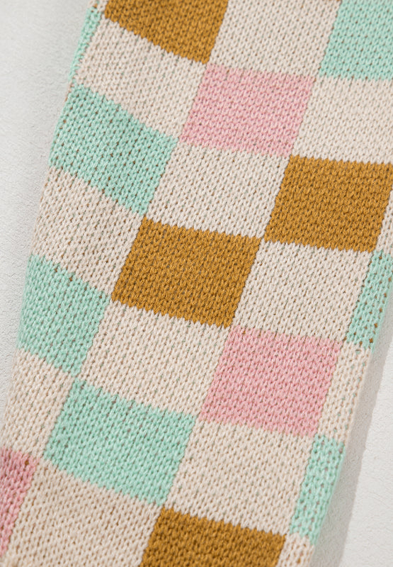 Checkered Round Neck Drop Shoulder Sweater - Charming Charlie