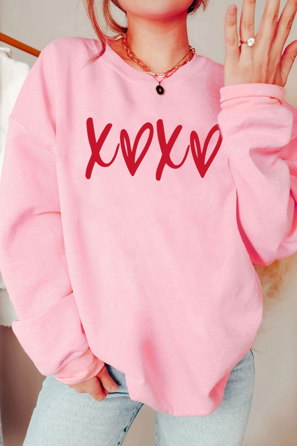 Valentine’s Day XOXO Round Neck Drop Shoulder Sweatshirt - Charming Charlie