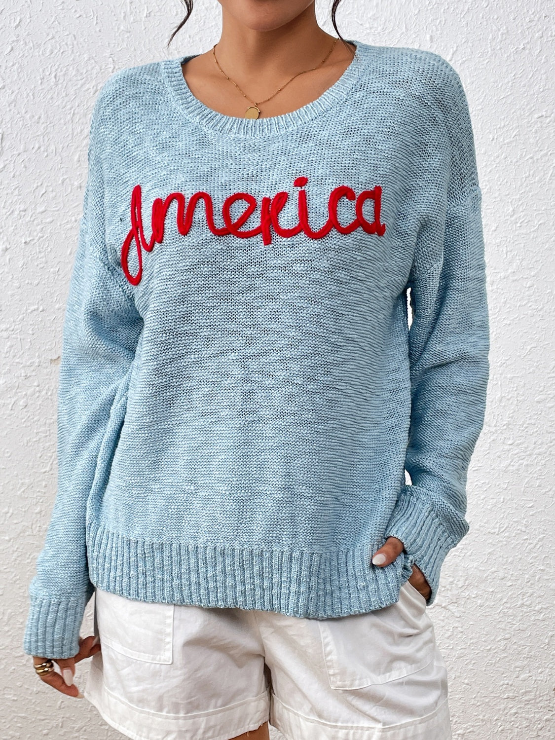 Letter Round Neck Long Sleeve Sweater - Charming Charlie