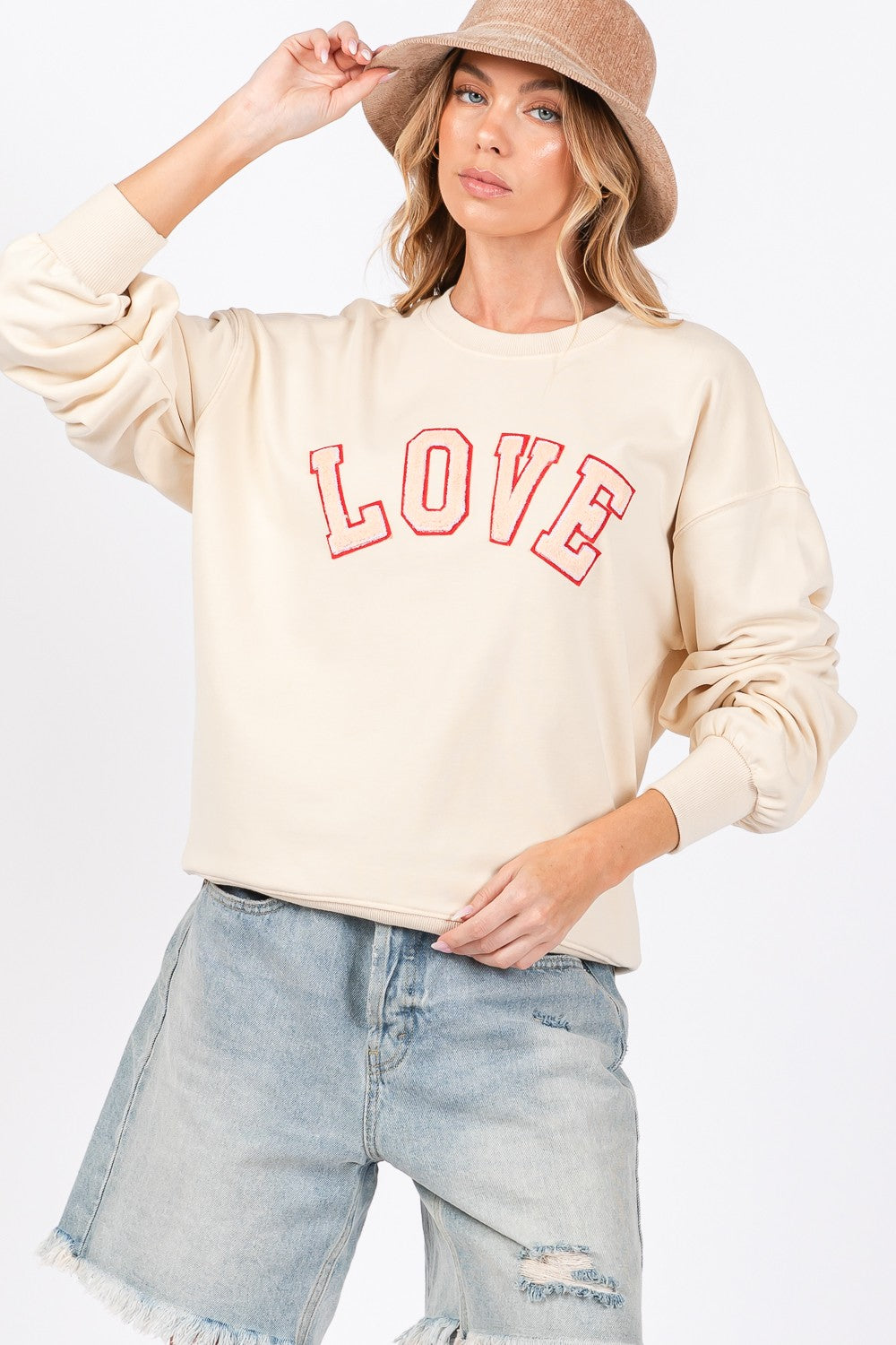 SAGE + FIG LOVE Path Applique Drop Shoulder Sweatshirt - Charming Charlie