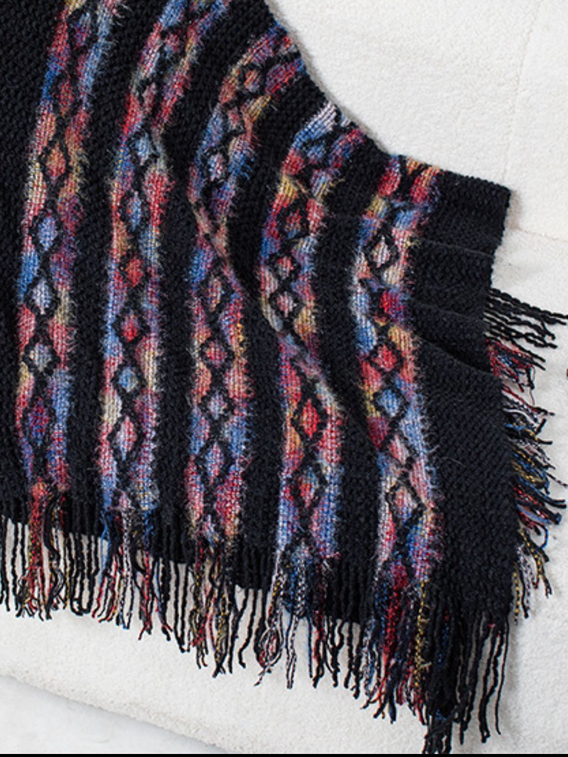 Fringe Contrast Hooded Poncho - Charming Charlie