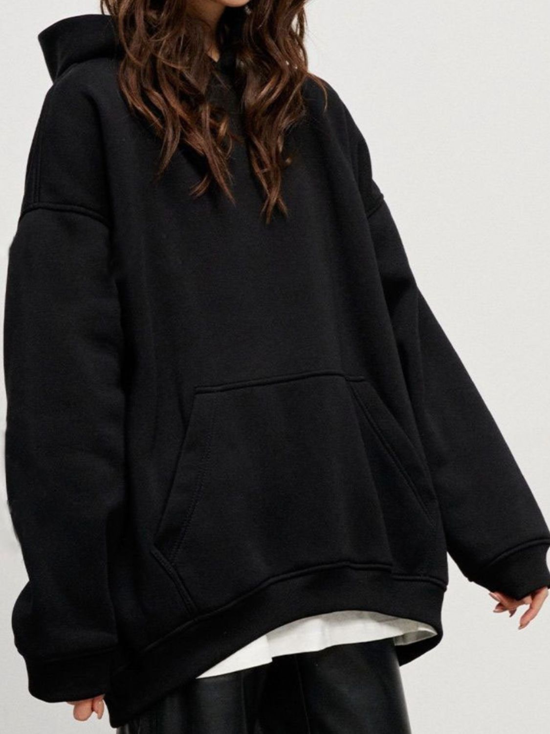 Pocketed Dropped Shoulder Long Sleeve Hoodie - Charming Charlie