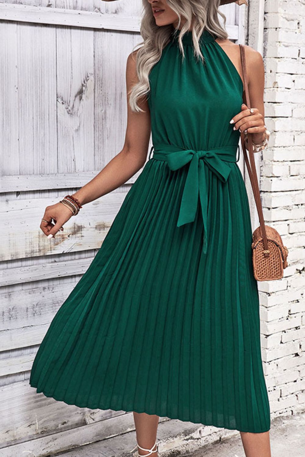 Tie Belt Pleated Midi Dress - Charming Charlie