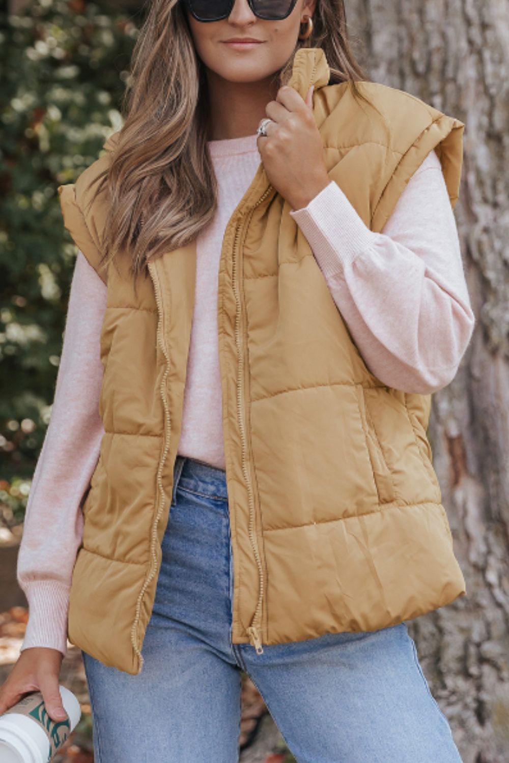 Zip Up Vest Coat with Pockets - Charming Charlie