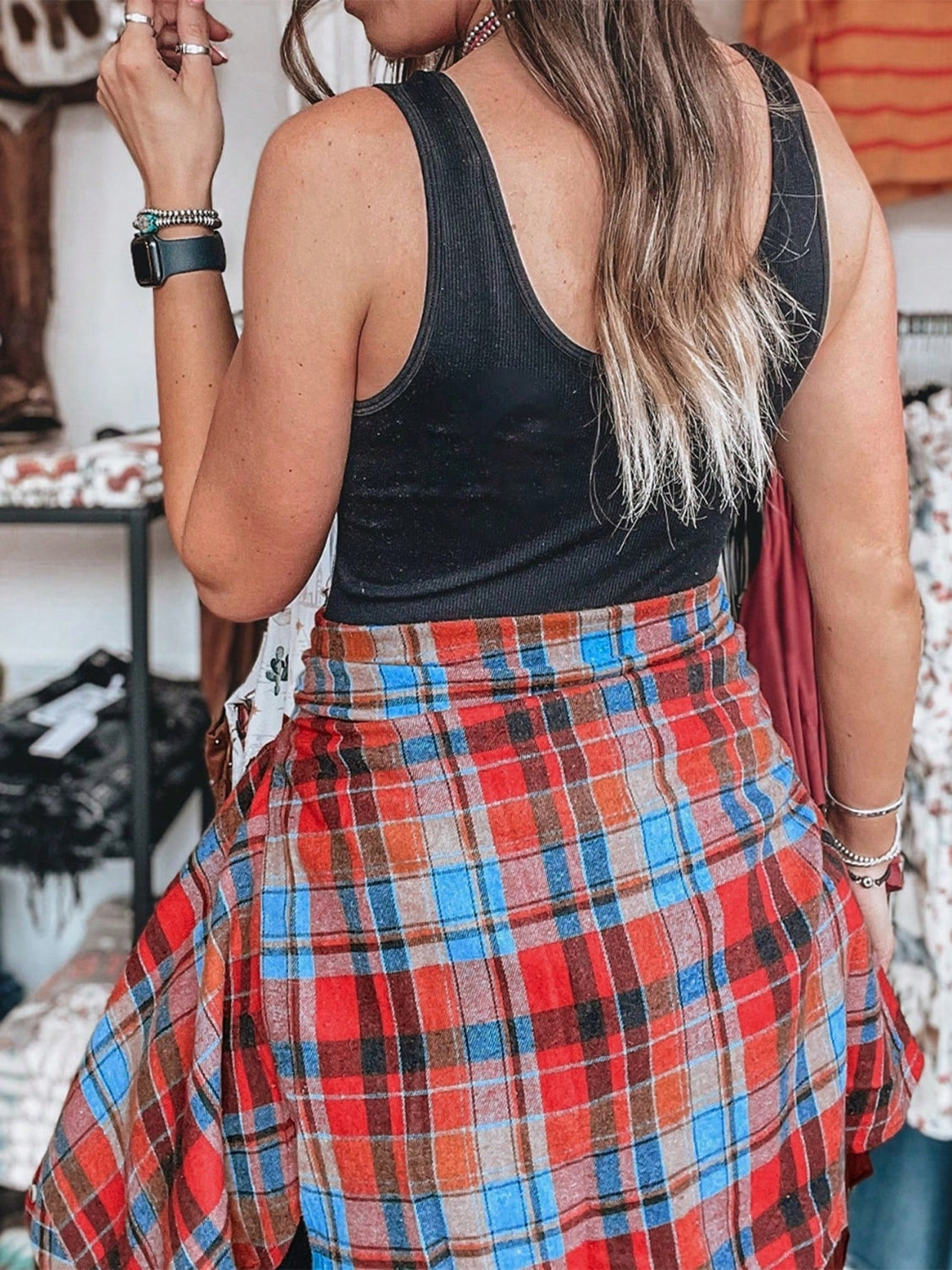 Plaid Collared Neck Long Sleeve Shirt - Charming Charlie