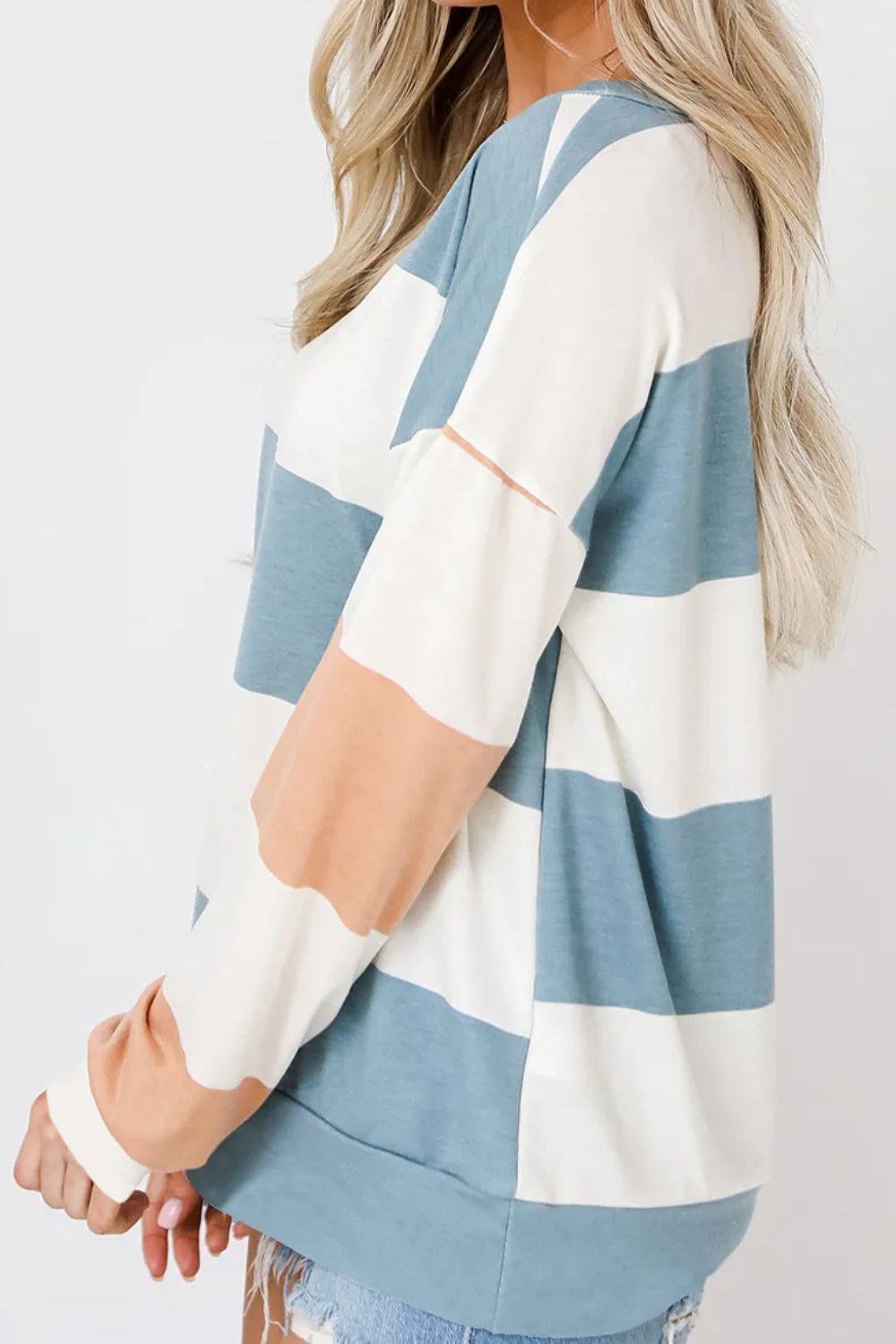 Contrast Color Block Round Neck Long Sleeve Top - Charming Charlie