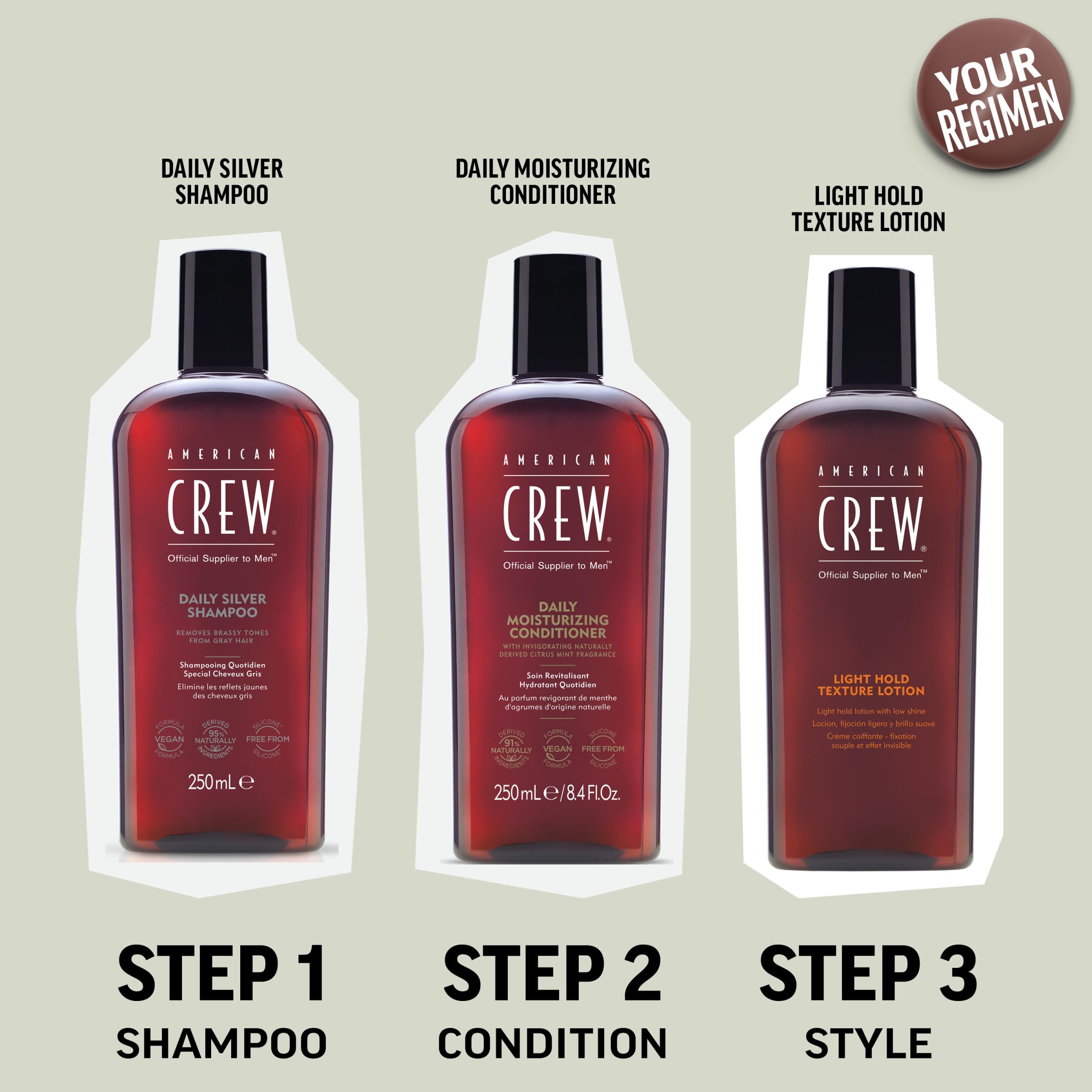 American Crew Men's Shampoo, Daily Silver, Removes Brassy Tones, Naturally Derived, Vegan Formula, 8.4 Fl Oz - Charming Charlie