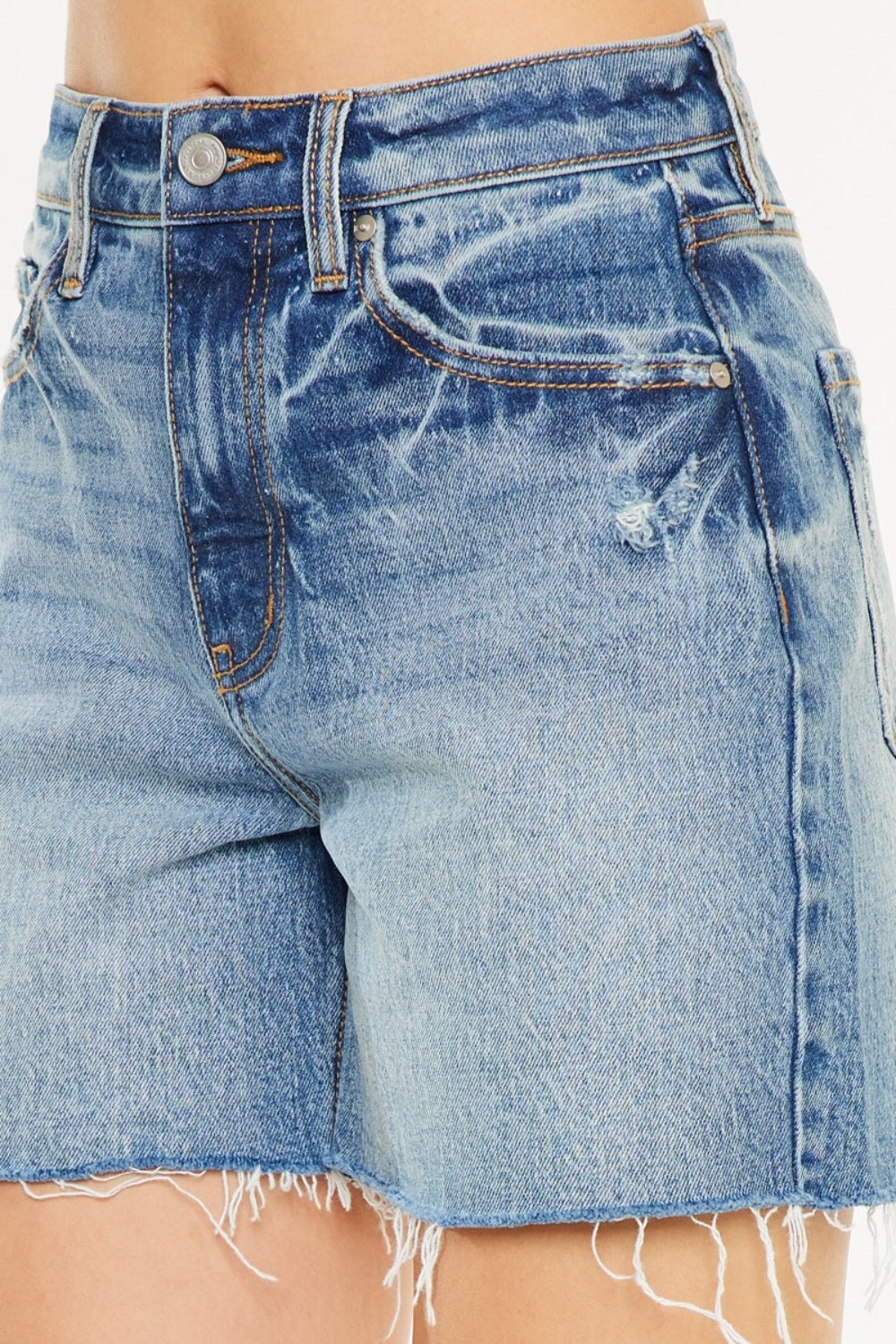 Kancan Full Size Raw Hem High Waist Denim Shorts - Charming Charlie