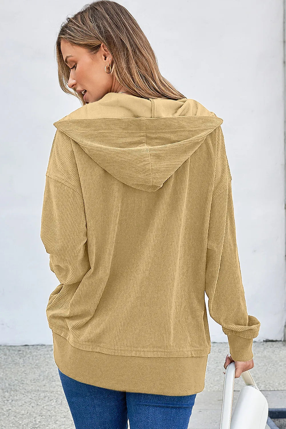 Half Snap Long Sleeve Dropped Shoulder Hoodie - Charming Charlie