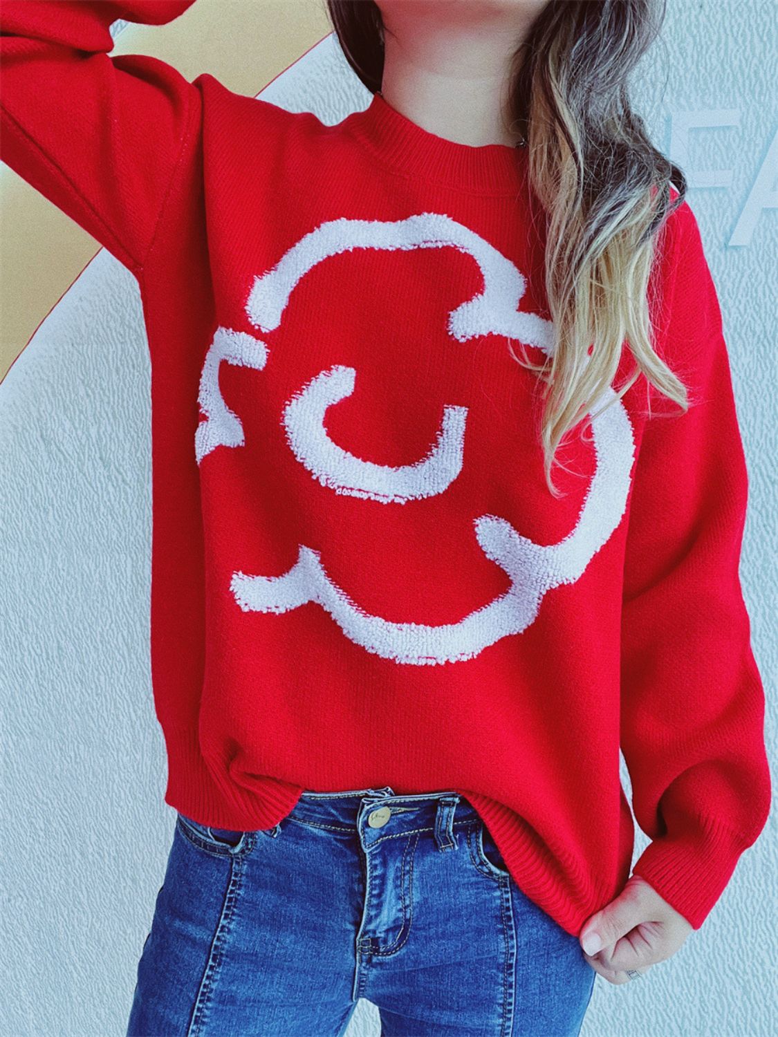 Contrast Round Neck Long Sleeve Sweater - Charming Charlie