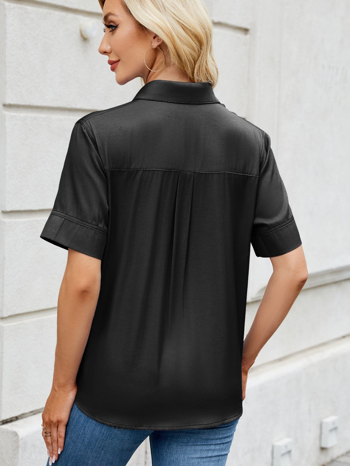 Collared Neck Short Sleeve Shirt - Charming Charlie