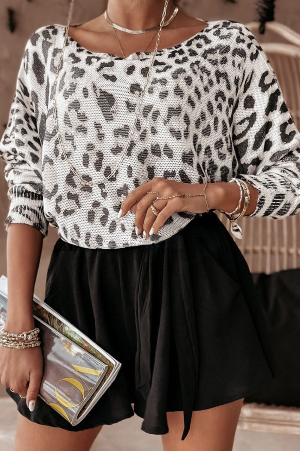 Leopard Boat Neck Long Sleeve Knit Top - Charming Charlie
