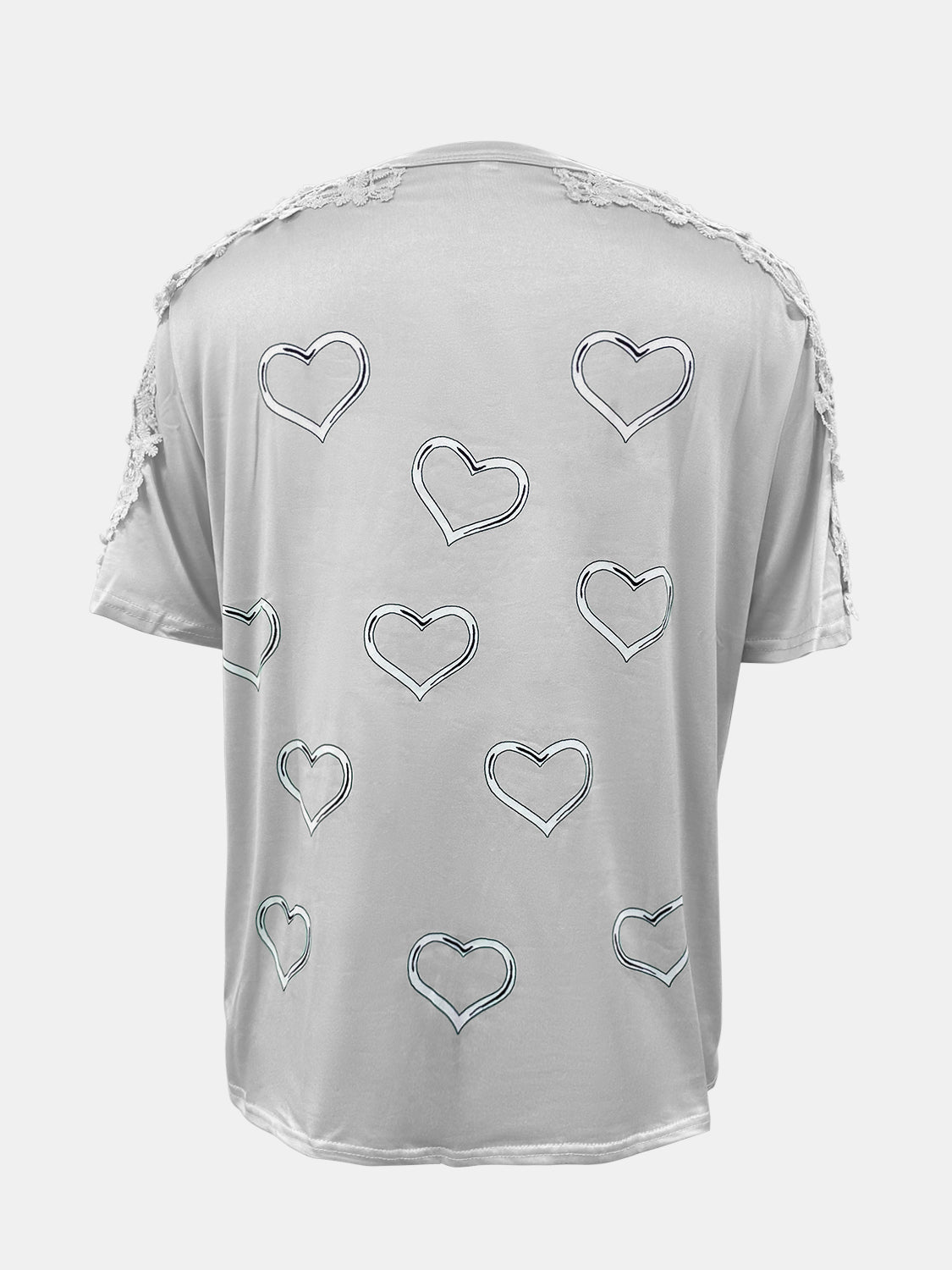 Full Size Lace Detail Heart Round Neck Short Sleeve Top - Charming Charlie