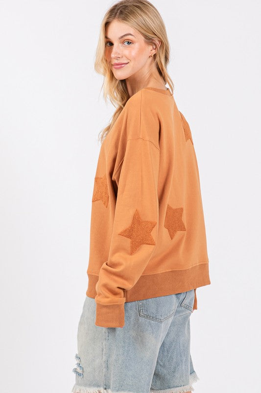 SAGE + FIG Star Patch Long Sleeve Sweatshirt - Charming Charlie