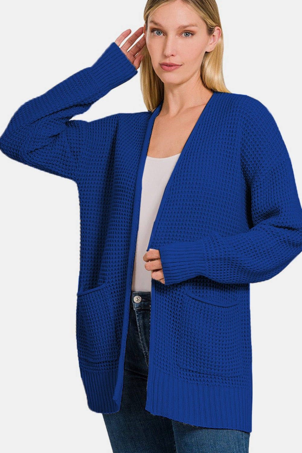 Zenana Waffle Open Front Sweater Cardigan - Charming Charlie